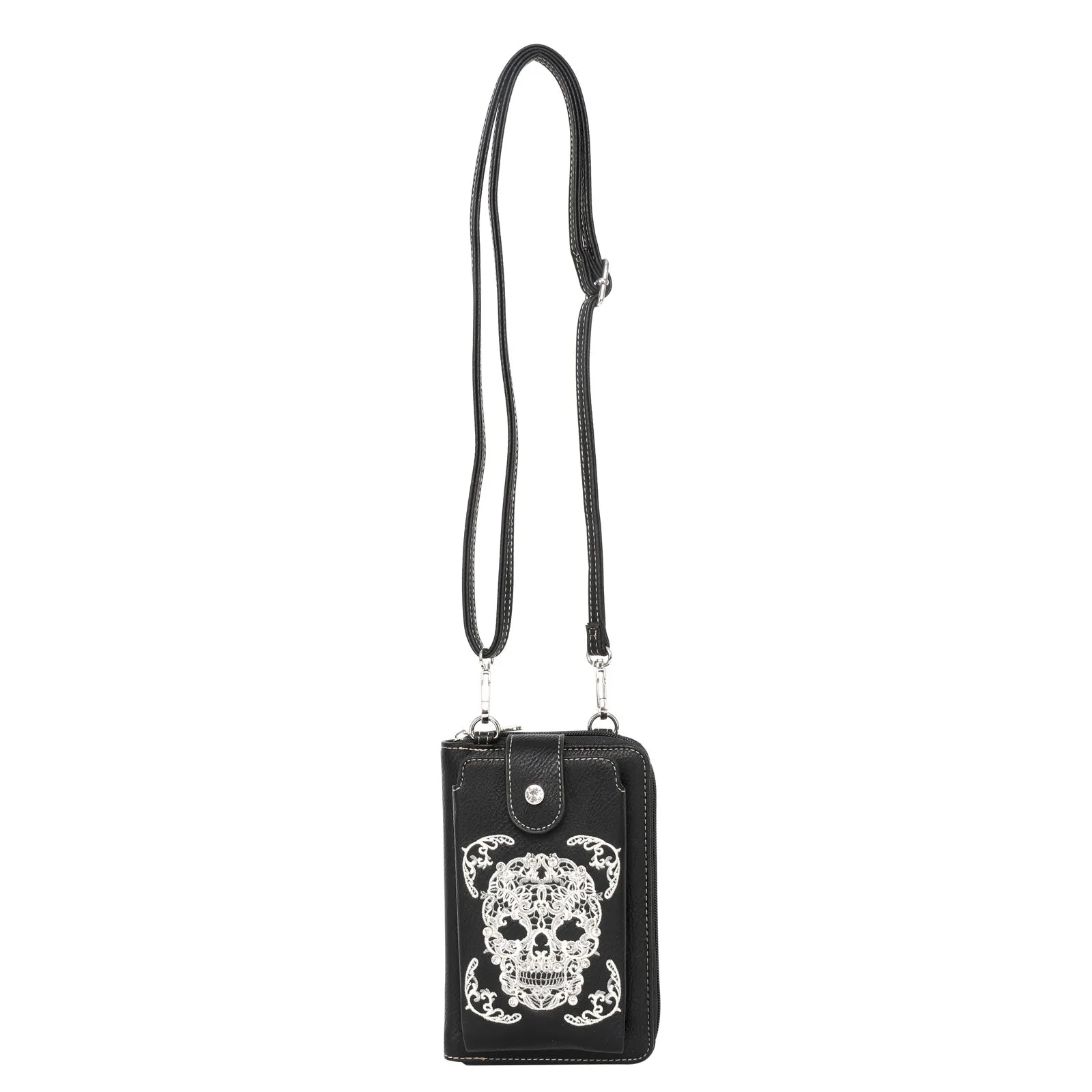 Montana West Embroidered Sugar Skull Crossbody Phone Bag