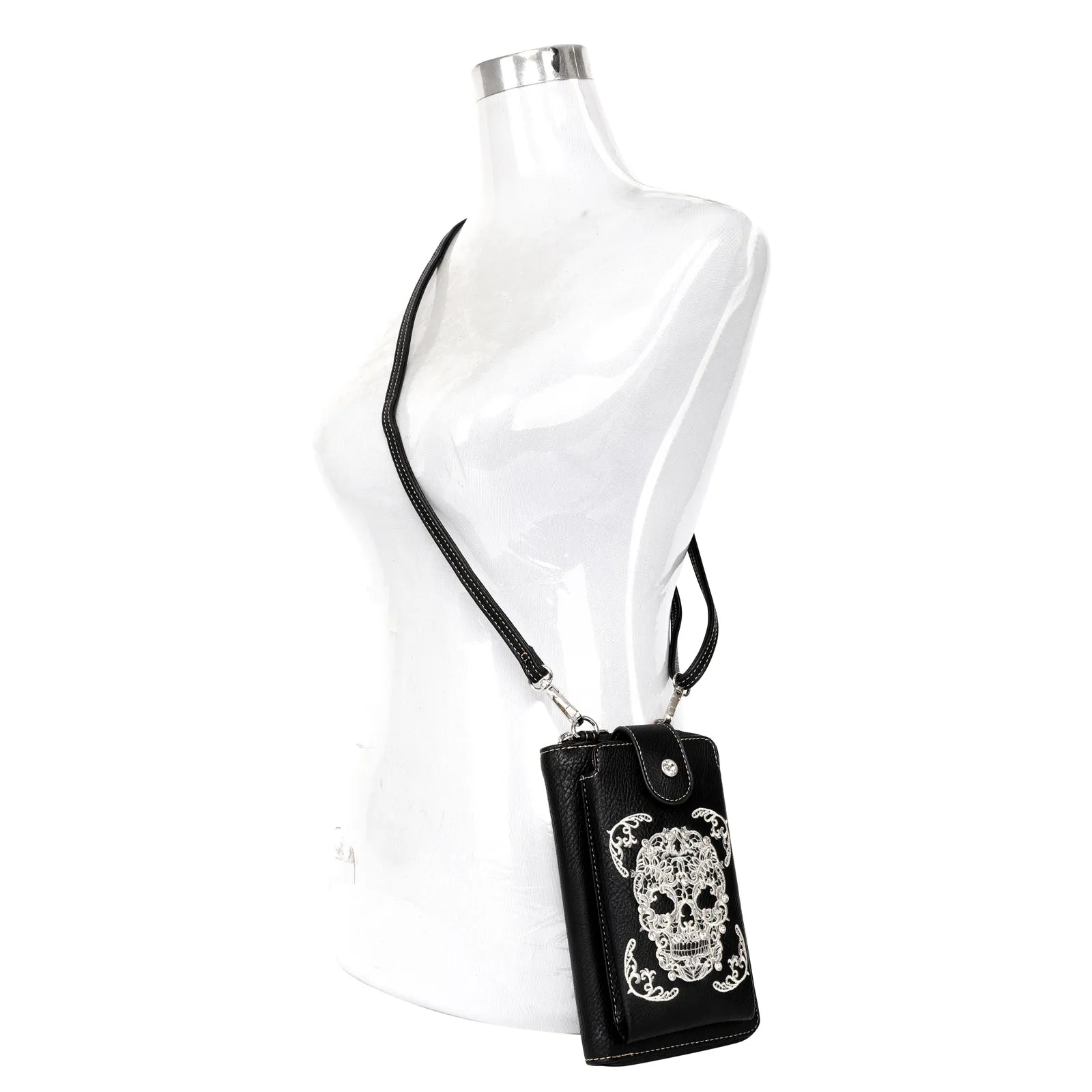 Montana West Embroidered Sugar Skull Crossbody Phone Bag