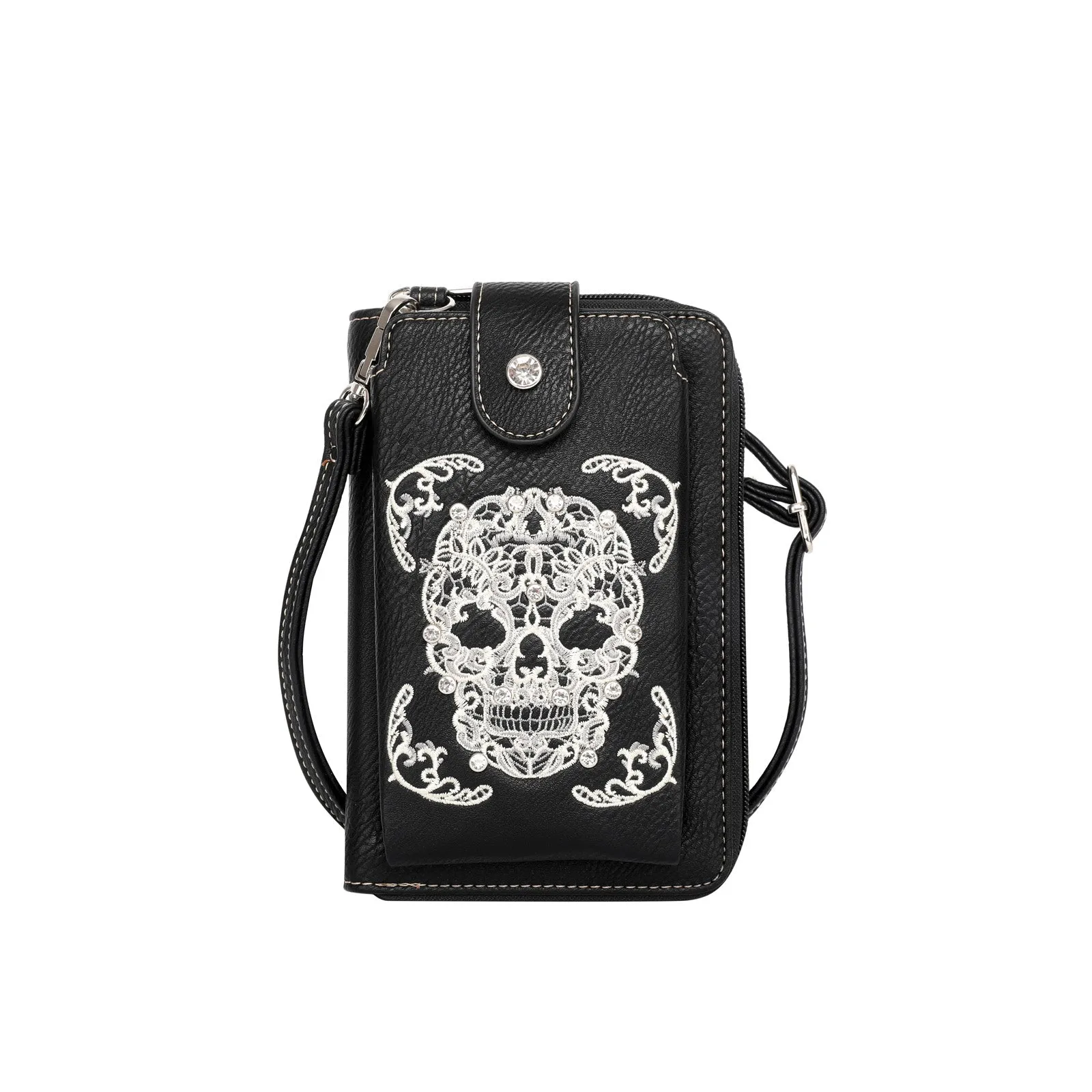 Montana West Embroidered Sugar Skull Crossbody Phone Bag