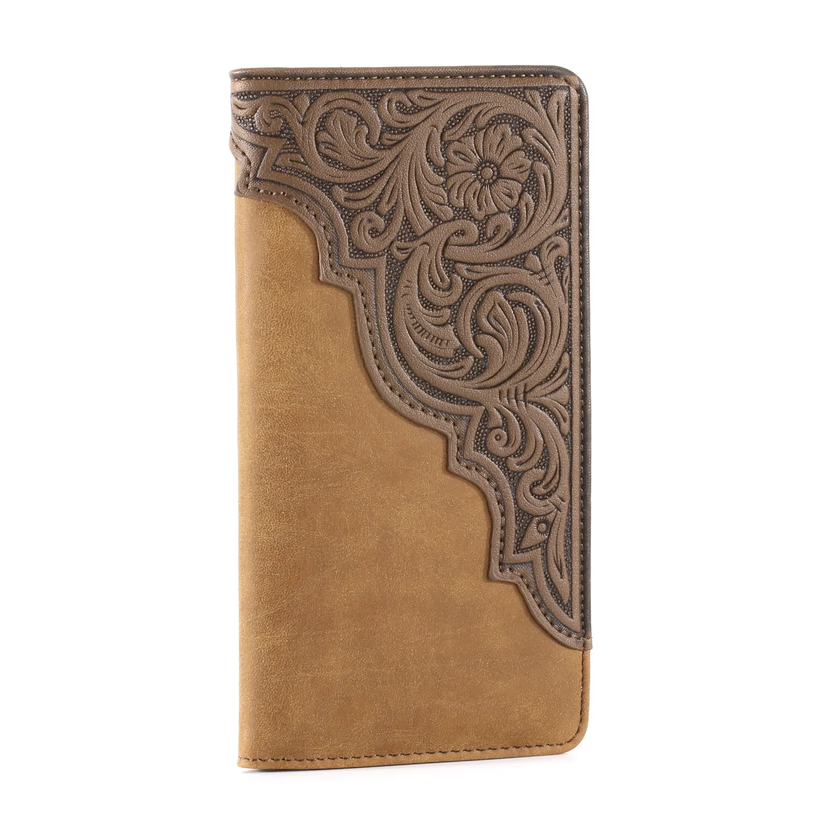 MW-611  Embossed Floral  Men's Bifold Long PU Leather Wallet