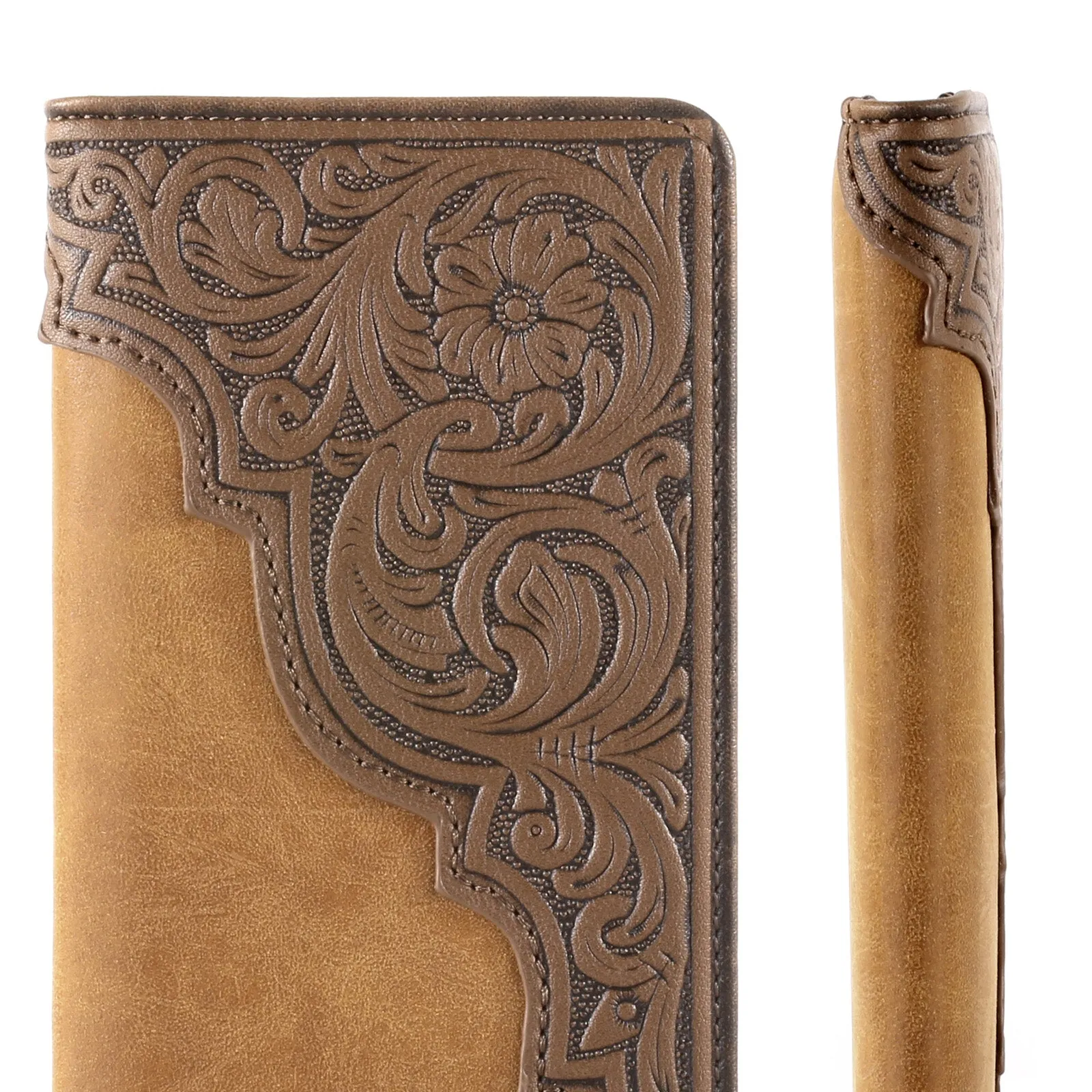 MW-611  Embossed Floral  Men's Bifold Long PU Leather Wallet