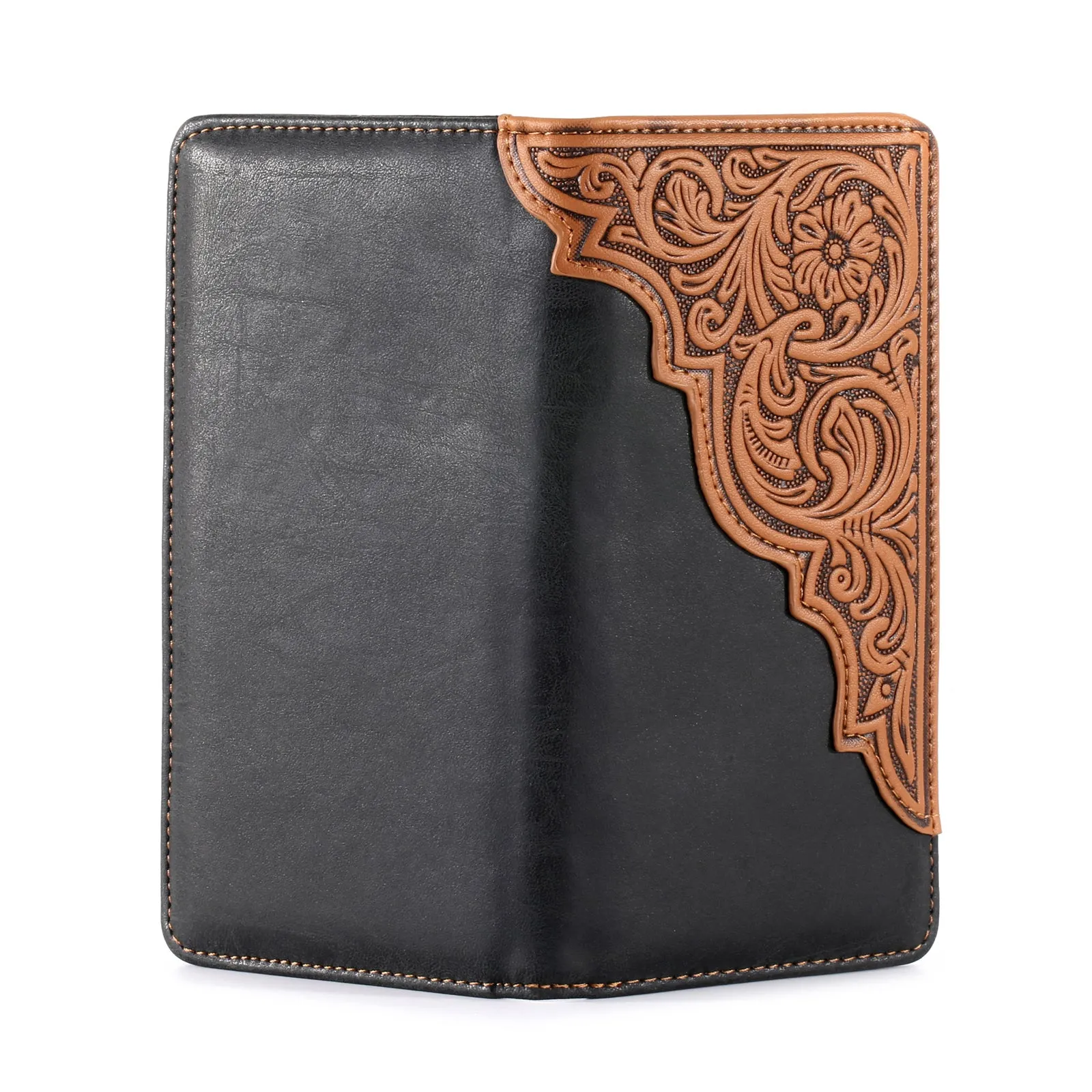 MW-612  Embossed Floral  Men's Bifold Long PU Leather Wallet