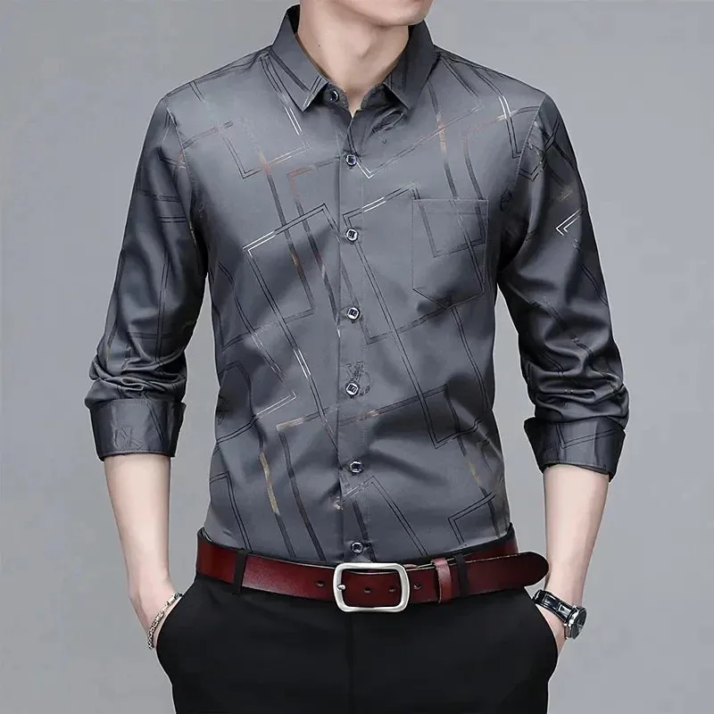 Non-Iron Wrinkle-Resistant Men's Long Sleeve Printed Shirt