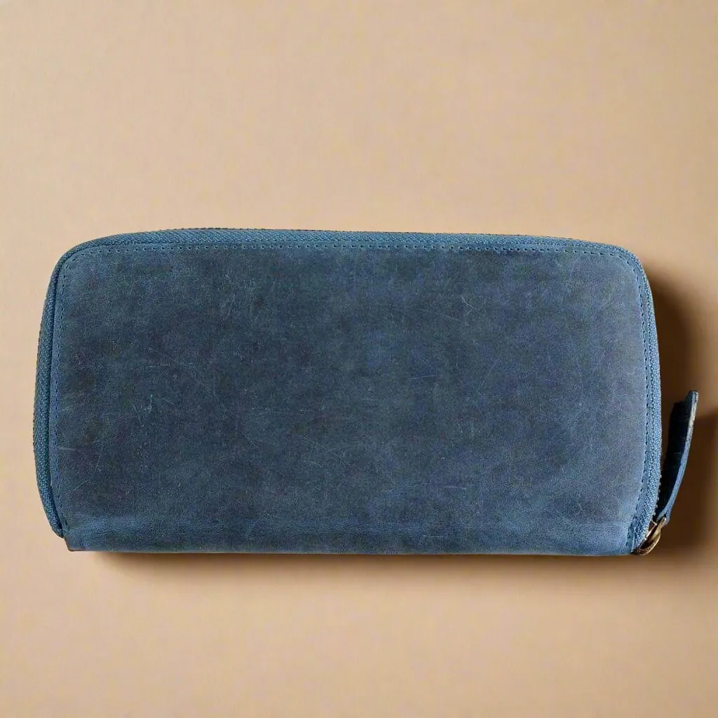 Personalsied Ladies Blue Zip Around Wallet - KALGHI