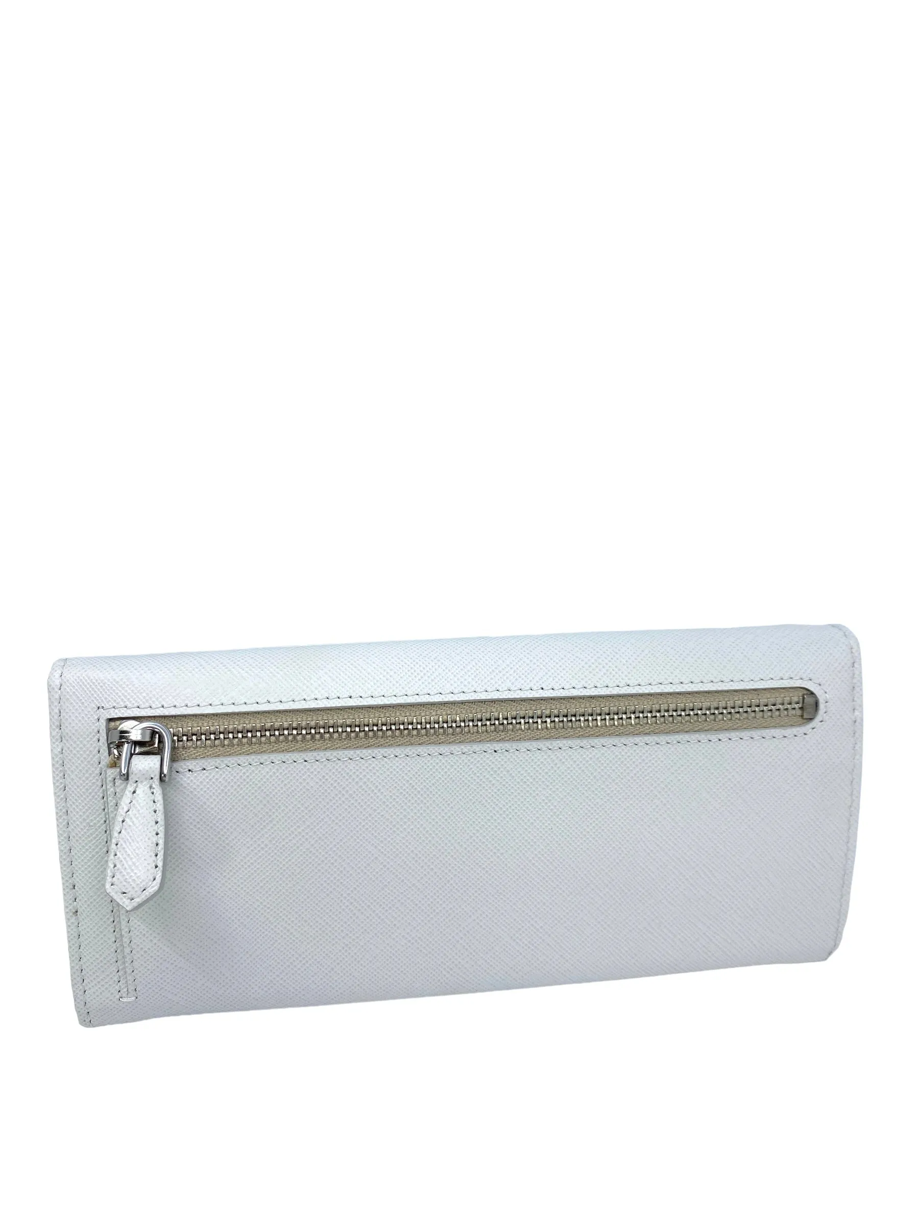 Prada White Saffiano Leather Flap Wallet