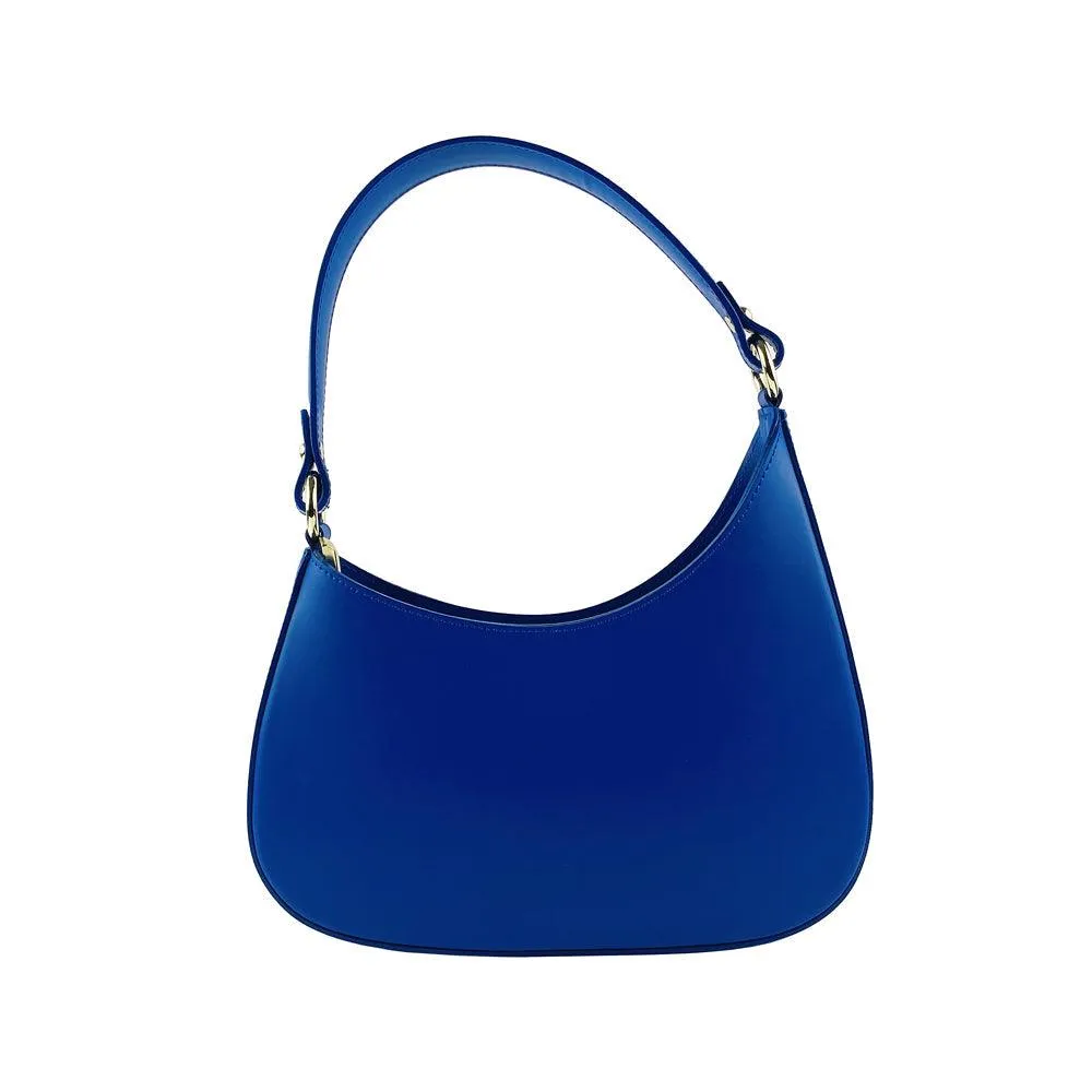 RB1013CH | Borsa Donna a spalla e Tracolla removibili in Vera Pelle Made in Italy. Attacchi con moschettoni in metallo Oro Lucido - Colore Blu Royal - Dimensioni: cm 28 x 6 x 25   12 (manico)