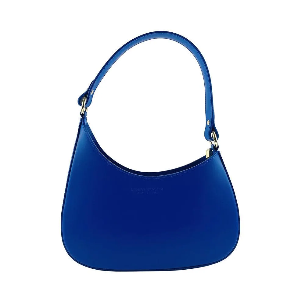 RB1013CH | Borsa Donna a spalla e Tracolla removibili in Vera Pelle Made in Italy. Attacchi con moschettoni in metallo Oro Lucido - Colore Blu Royal - Dimensioni: cm 28 x 6 x 25   12 (manico)