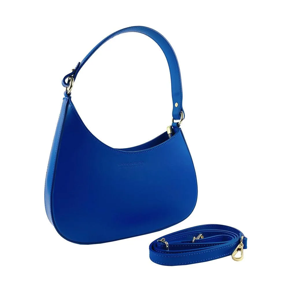 RB1013CH | Borsa Donna a spalla e Tracolla removibili in Vera Pelle Made in Italy. Attacchi con moschettoni in metallo Oro Lucido - Colore Blu Royal - Dimensioni: cm 28 x 6 x 25   12 (manico)