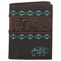 RED DIRT TRIFOLD WALLET TOOLED ACCENT W/TURQUOISE DESIGN