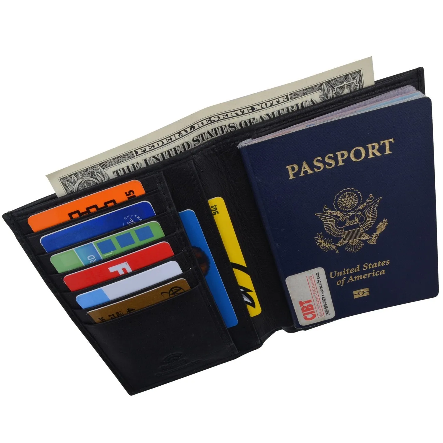 RFID Blocking Leather Bifold Wallet/Passport Holder