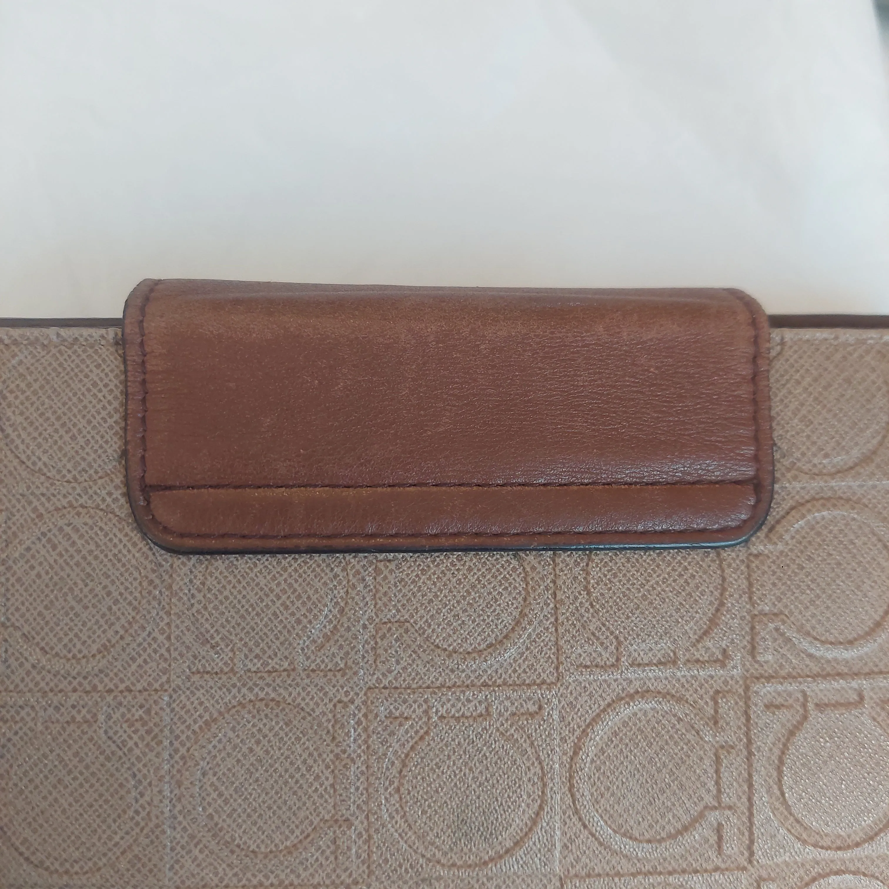 Salvatore Ferragamo Taupe Logo Leather Wallet | Pre Loved |