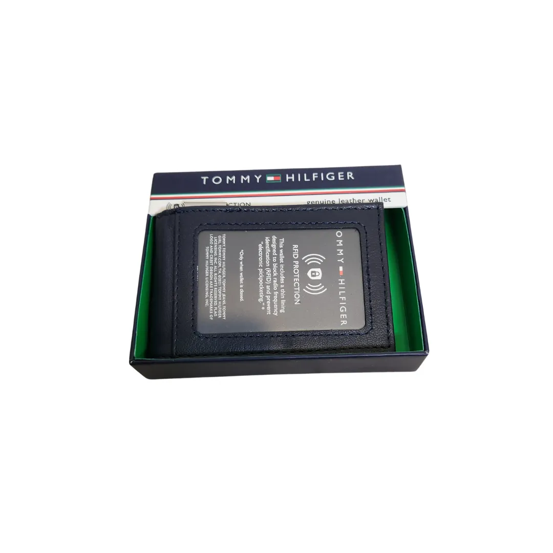 Tommy Hilfiger Men's Navy Leather Money Clip Wallet | Brand New |