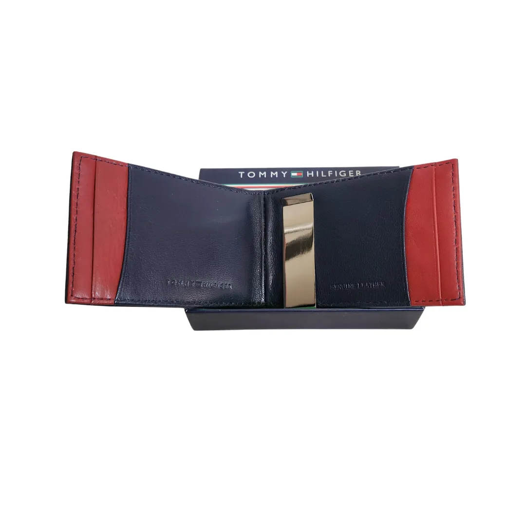 Tommy Hilfiger Men's Navy Leather Money Clip Wallet | Brand New |