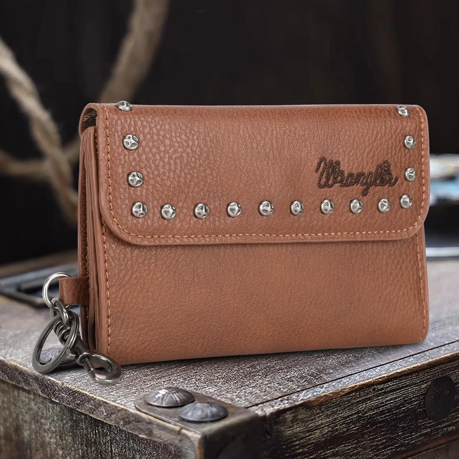 WRANGLER TRI FOLD WALLET IN BROWN